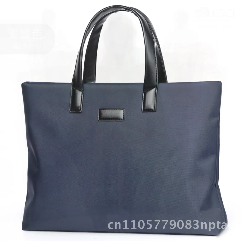 Men's Business Briefcase with Printed Logo Horizontal Zipper Solid Color Oxford Cloth Handbag for Office Meetings