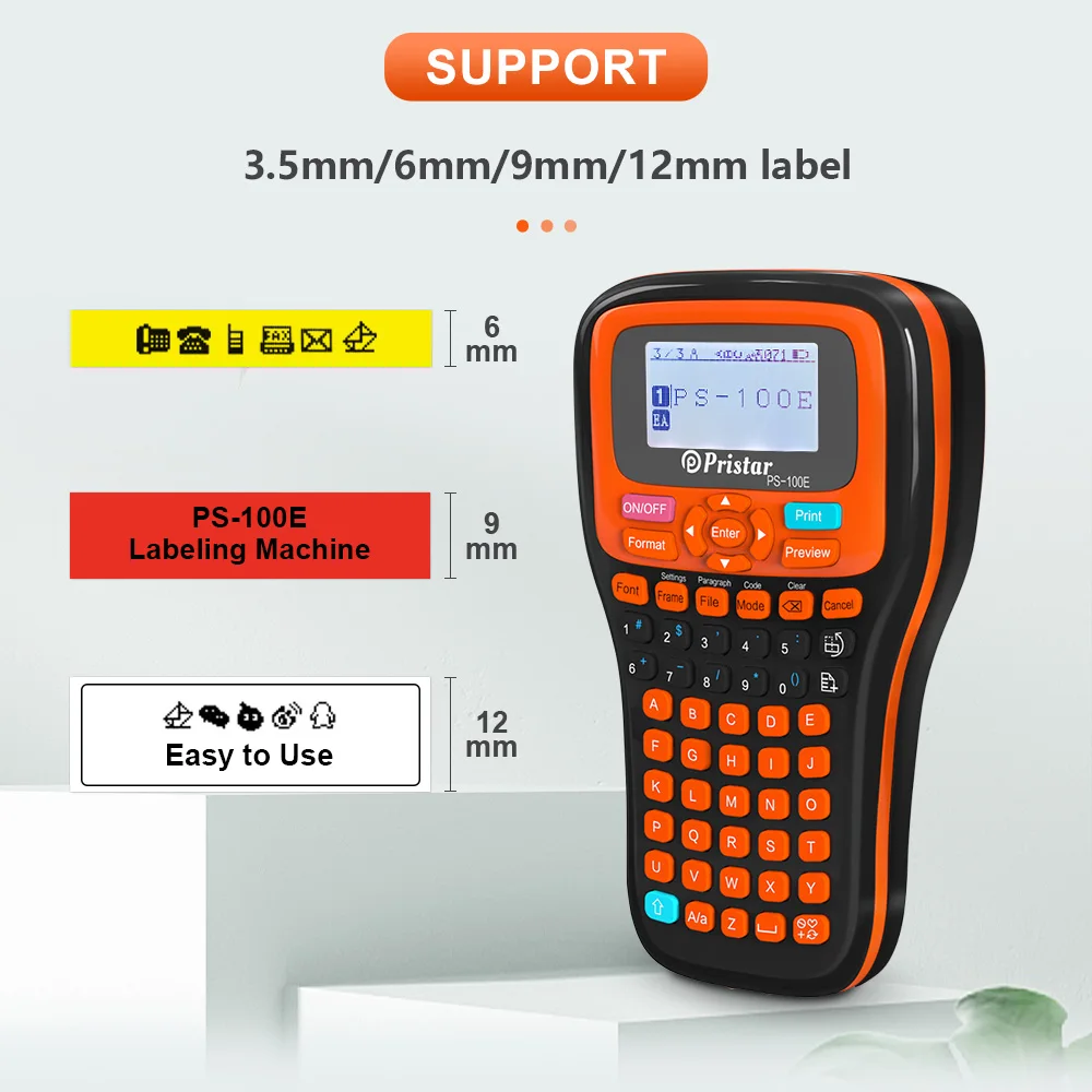 PS100E Impressora de etiquetas sem fio portátil, TZeFX231, Label Maker Industrial, compatível para Brother, P-Touch Label Maker, TZe231 Tapes