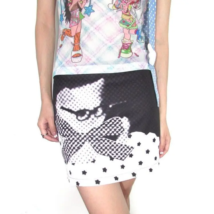 

2026 Summer New Polka Dot Star Cat Print Skirt Cute Commuter Style
