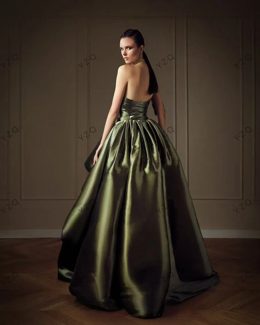 Eye Catching Women Formal Dresses Sweetheart Sleeveless Prom Gowns Handmade Draped Long Dubai Dark Green Evening Party Gowns