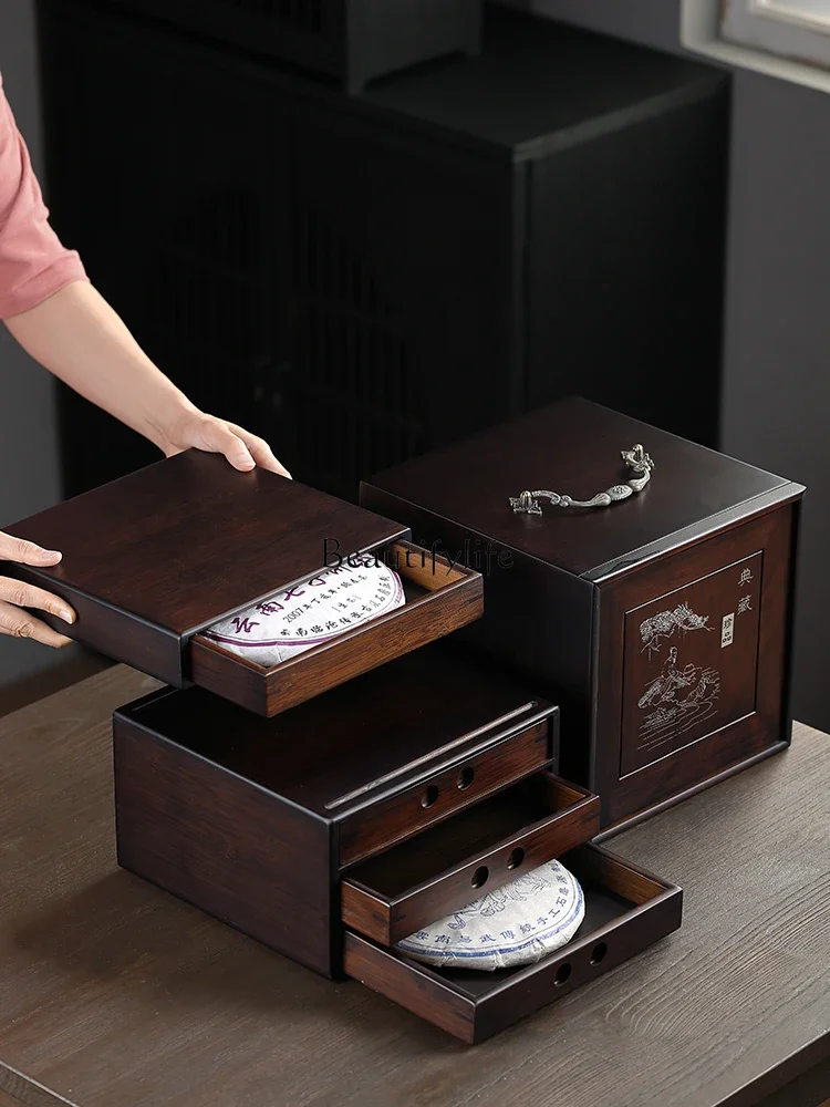 

yj5Bamboo Pu'er Tea Caddy Storage Tea Cabinet Kung Fu Tea Set