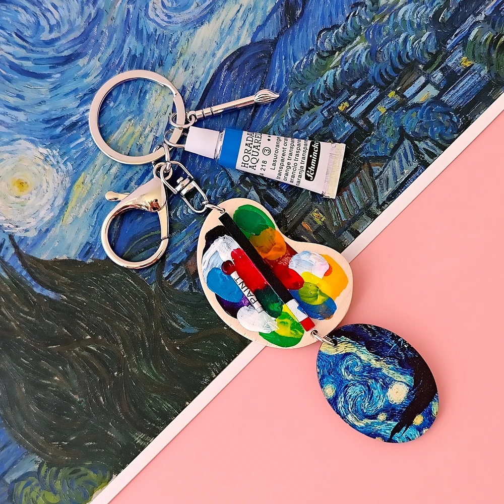 فان جوخ صورة ذاتية الموناليزا مليء بالنجوم ليلة كلاسيكية النفط اللوحة المفاتيح الرسام الفن طالب حلقة رئيسية قلادة أصلية هدية #5