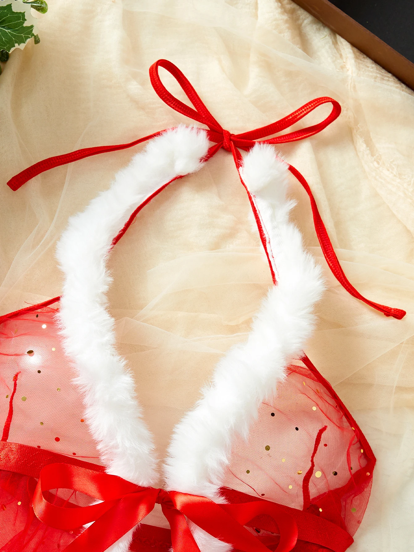 جديد مثير الملابس الداخلية عيد الميلاد الحصري منامة مغر فضح الجسم الغريبة الأحمر الدانتيل يصل أفخم تنورة بيبي دول المرأة قطعتين #5