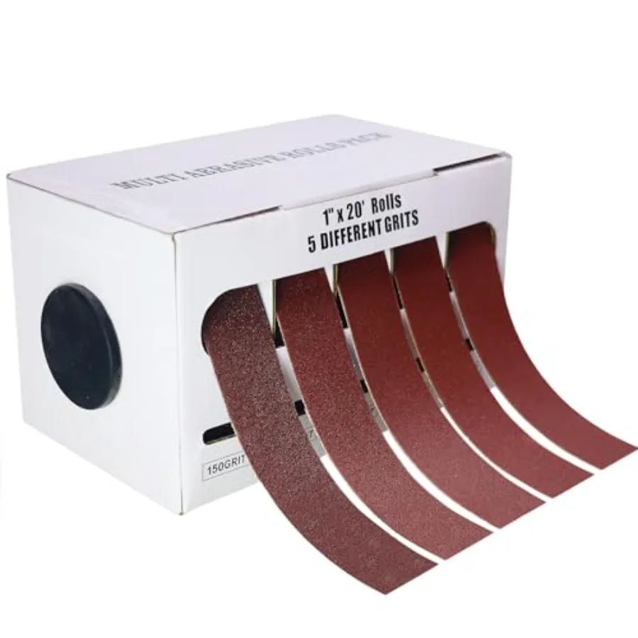 

5 Grits 1'' x 20' Emery Cloth Roll -150 240 320 400 600 Grit Abrasive Sandpaper Roll with Dispenser- Abrasive Hand Sanding Pape