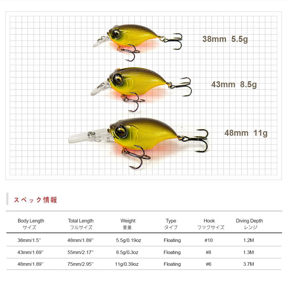 Countbass Wobbler 38 mm 1-1/2 Zoll 43 mm 1-3/4 Zoll 48 mm 1-7/8 Zoll Angelköder Stecker Wobble Fishing Kunststoffköder Wobbler – Detail 5