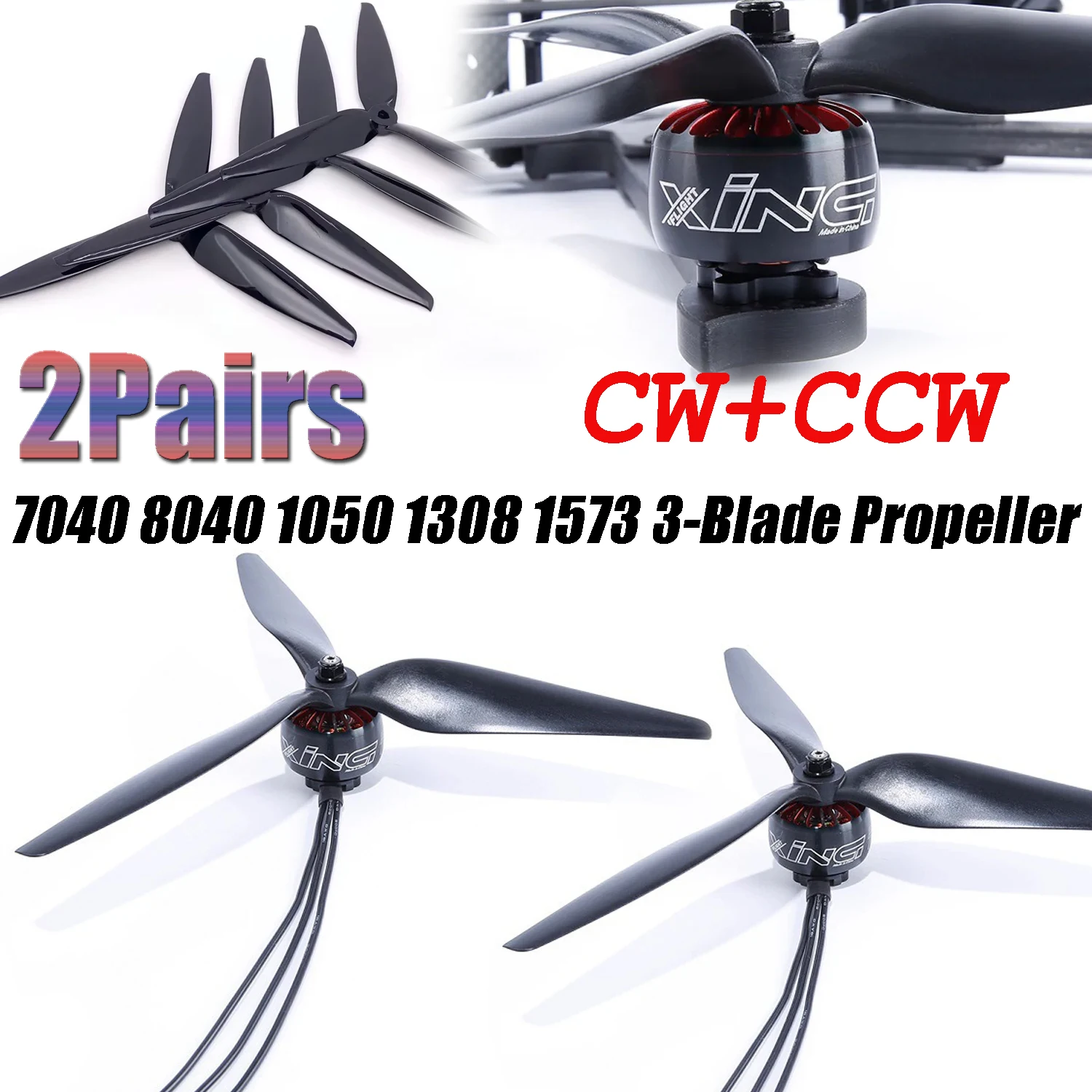 2Pairs 7040 8040 1050 1308 1573 3-Blade Propeller for Mark4 7/8/10/13/15inch Frame X-Class FPV Drone Quadcopter DIY Model Parts