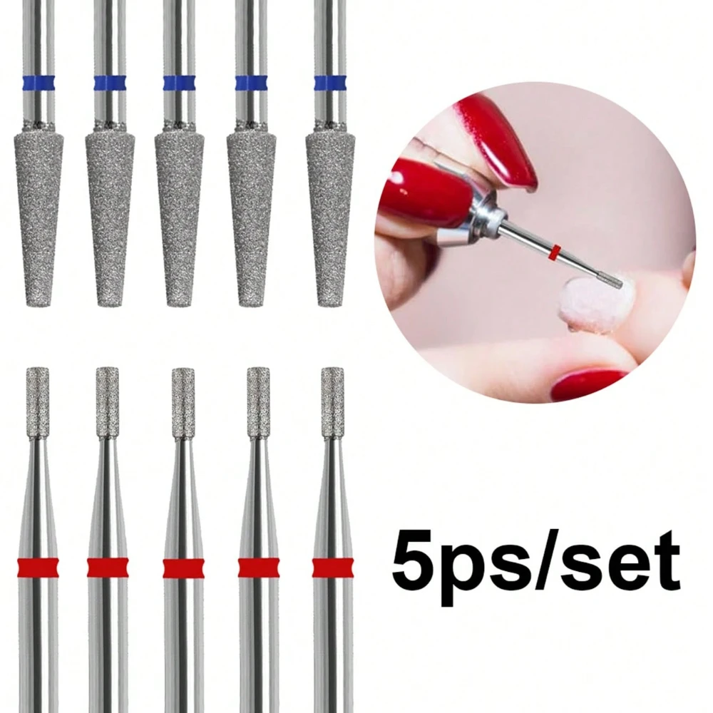 Juego de brocas de diamante para uñas, fresas eléctricas para manicura, rebaba rotativa, limpieza de cutículas, accesorios de taladro para manicura, 5 uds.