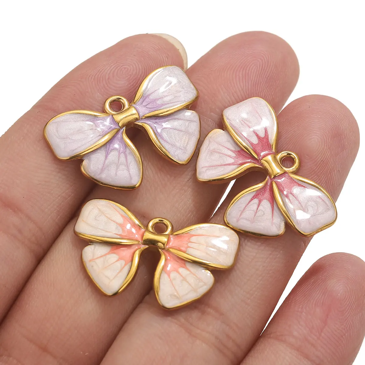 4pcs Colored Stainless Steel Bow Pendant Accessories Simple Charm Necklace Earrings DIY Jewelry Supplies Manufacturing