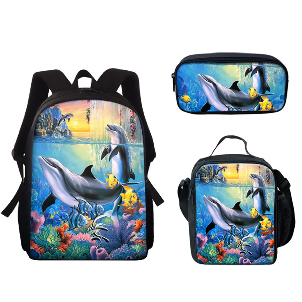 Harajuku Nieuwigheid Coole Onderwaterwereld Walvis 3d Print 3 Stks/set Leerling Schooltassen Laptop Dagrugzak Lunchtas Etui