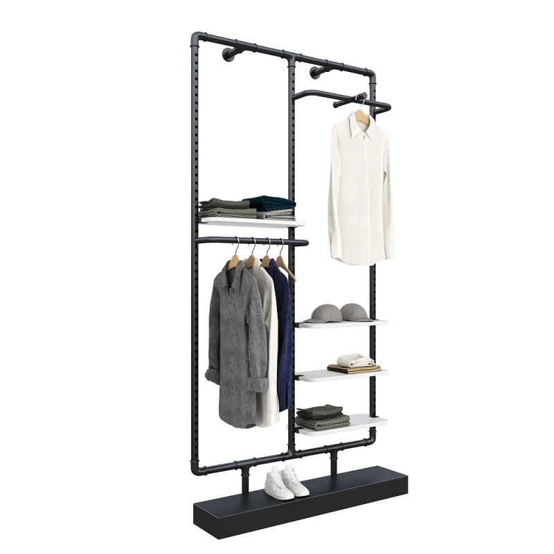 custom.Multi purpose iron floor stands paint black clothing rail luxury clothes display rack for men stores