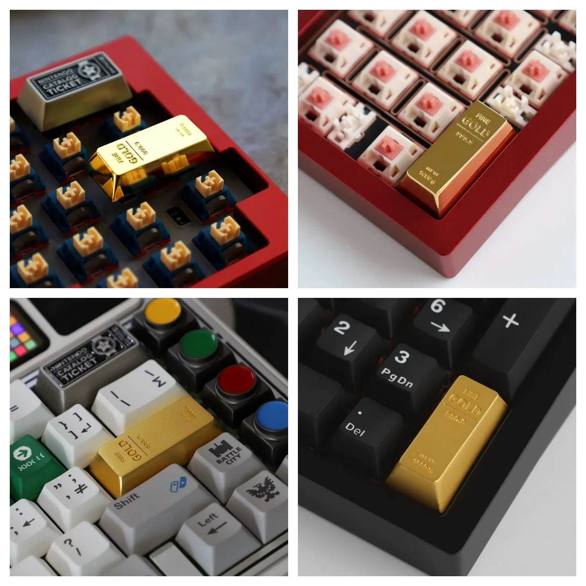HCY Gold Bar Themed Keycaps Zinc Alloy Mechanical Keyboard Custom Metal Keycaps PC Gaming Keyboard Accessories Gift Collectible