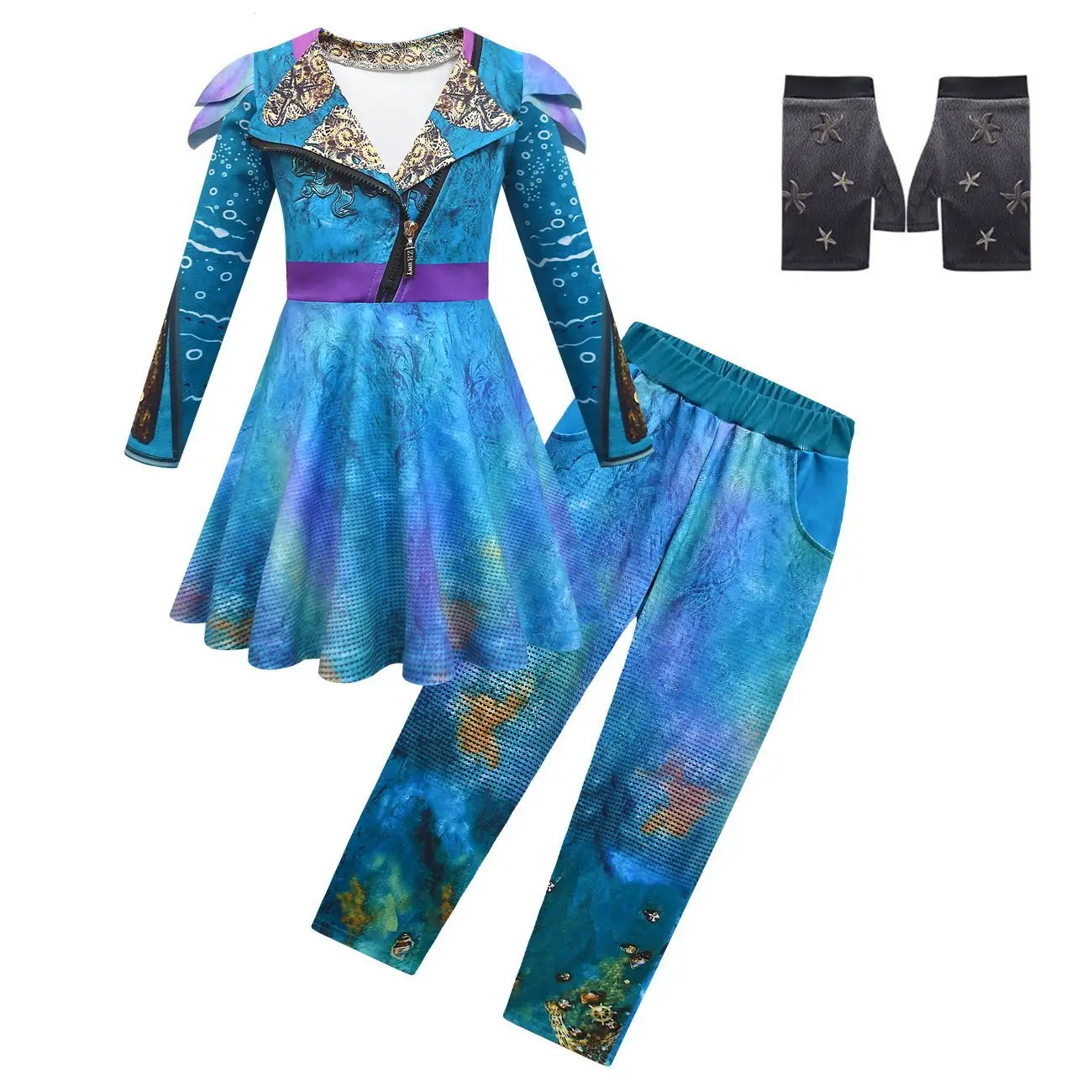 Kids Movie D-Descendants 3 Mal Evil Pirates Uma Cosplay Costume for Girls Cosplay Dress Hat Wig Fancy Dress Up Halloween Costume