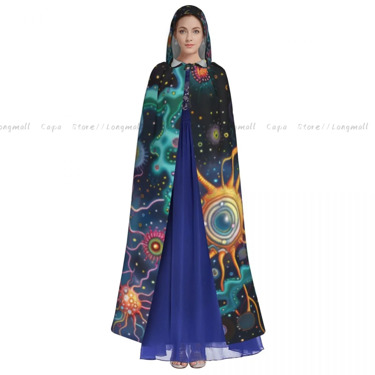 Psychedelic Stars Planets Cloak Hooded Cosplay Costume Halloween Adult Long Party Cape