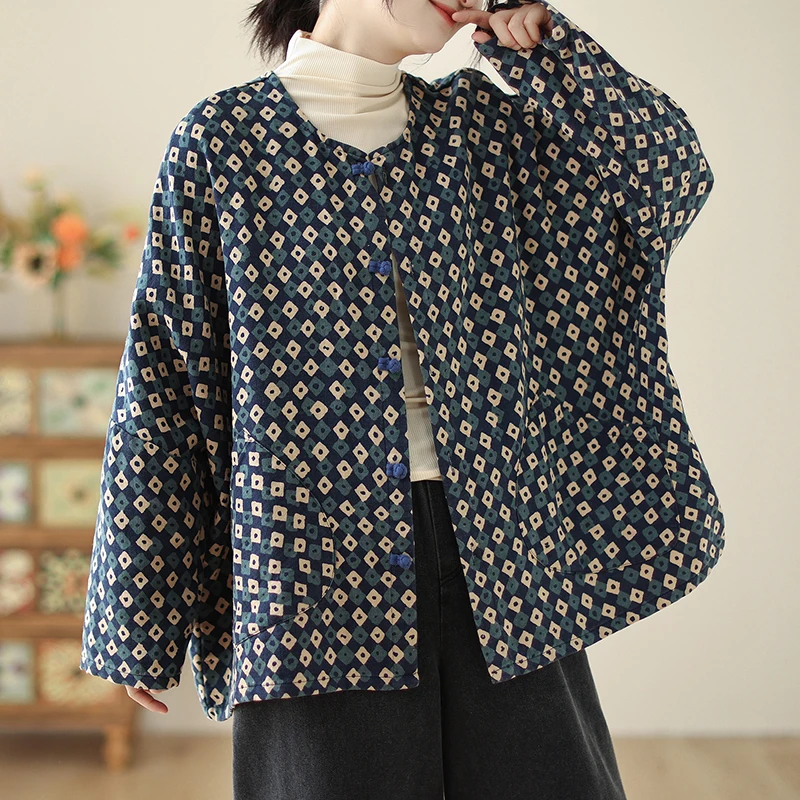 

Spring Autumn Cotton Linen Women's Retro Tang Costume Tea Clothes round Neck Loose Batwing Sleeve Button up Top Ethnic Style ...