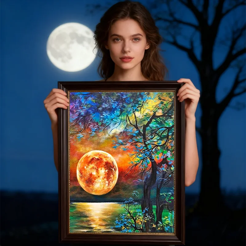 

Landspace Moon & Tree Series Patterns Cross Stitch Kit DIY Hand Needlework 11CT Canvas Home Decoration Embroidery Craft Gift