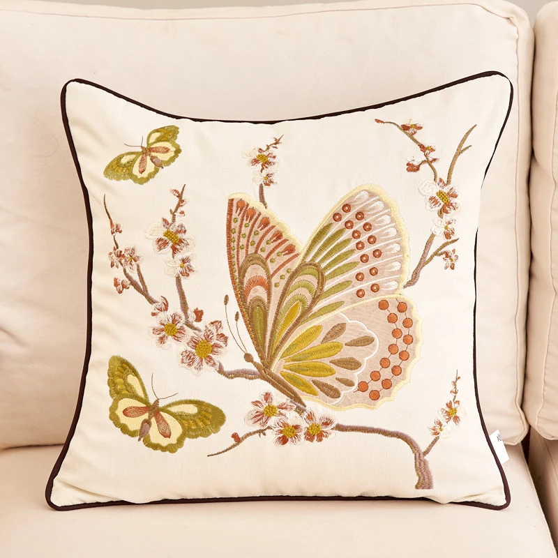 Butterfly Tree Style Decorative Embroidered Cushion Cover, Soft Pillowcase for Office Sofa, Home Decoration