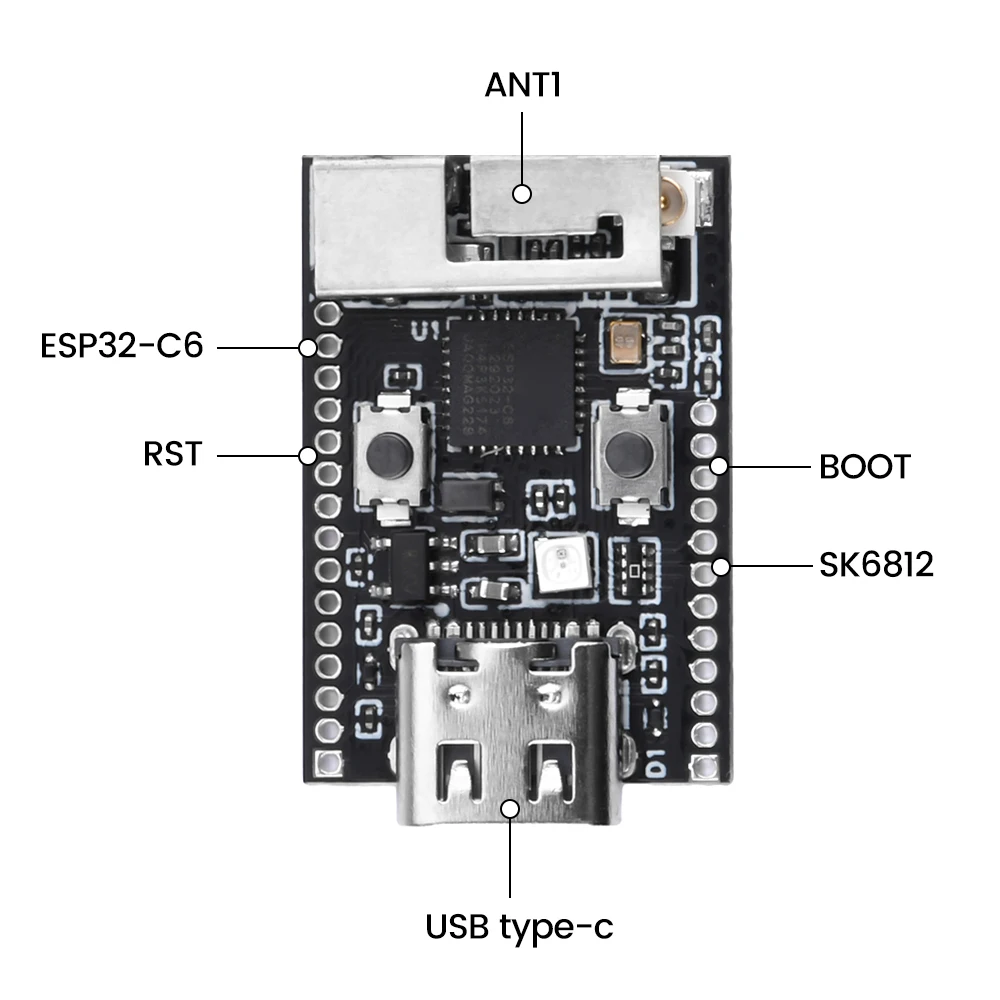 ESP32-C6 płyta rozwojowa pojedynczy rdzeń procesor o niskim poborze mocy RISC-V 32-bitowego ESP32-C6 interfejsu modułu Wifi N4 BT typu C