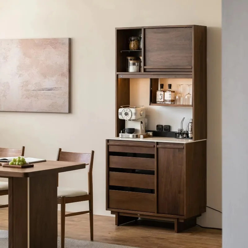 Household modern solid wood sideboard with perforated panels and high-rise design