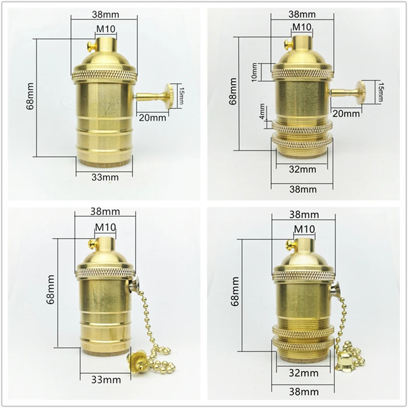 النحاس 100% النحاس مصباح حامل مقبس الإضاءة الكهربائية المقبض أو سلسلة التبديل و الخيوط المسمار الظل حلقة مجرب قاعدة الإضاءة ذاتية الصنع