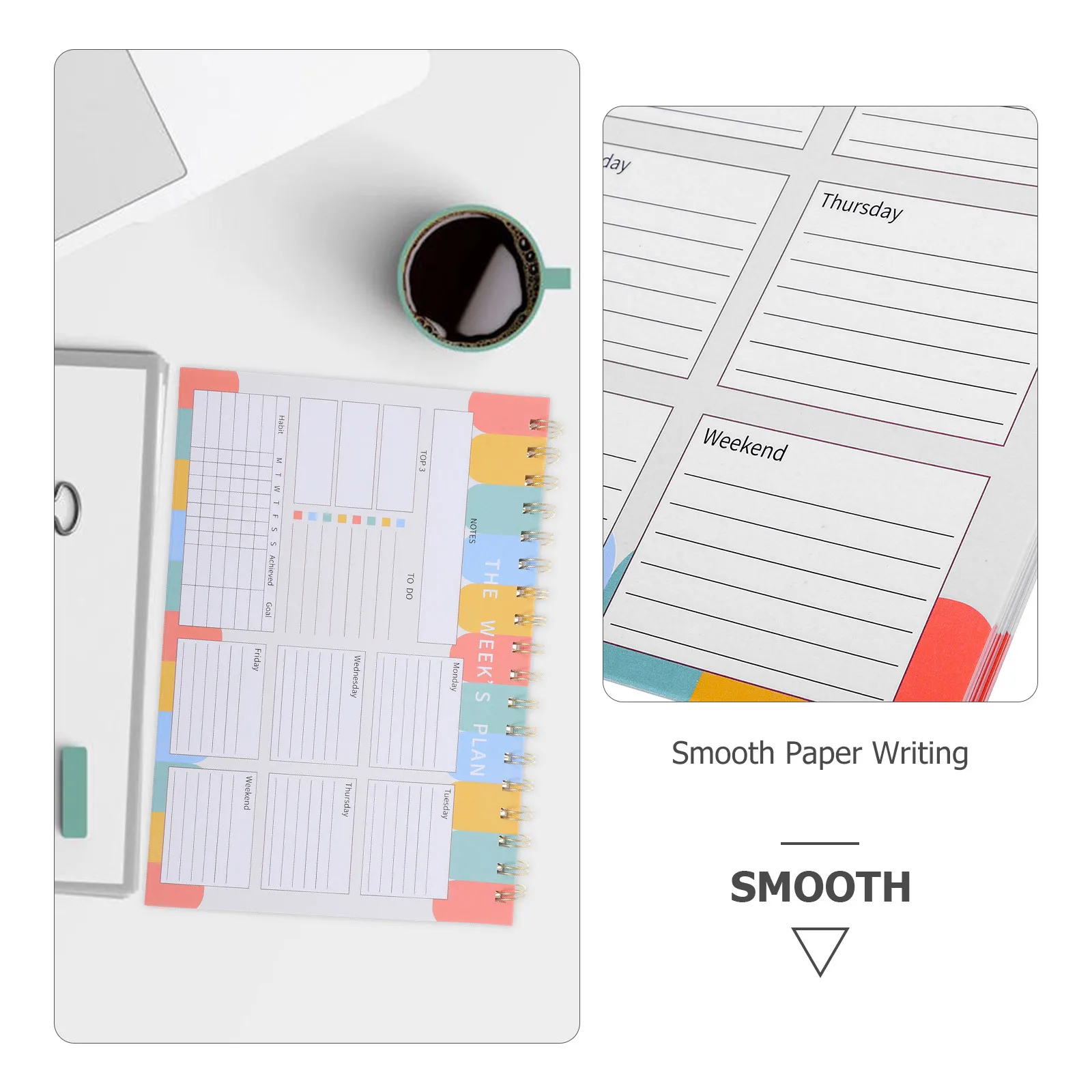 Caderno planejador semanal espiral encadernado grande almofada de planejamento semanal sem data para trabalho escola organização de tarefas domésticas diariamente