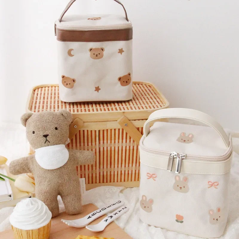 Diaper Bags Waterproof Bear Embroidery Thermal Insulation Mommy Bag Fashion Food Storage Bags Multifunctional Mother Baby Bags