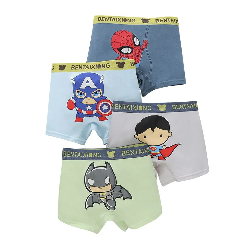 Shorts boxer de algodão puro para menino e bebê, cueca anti-antibacteriana, superman, batman e superman