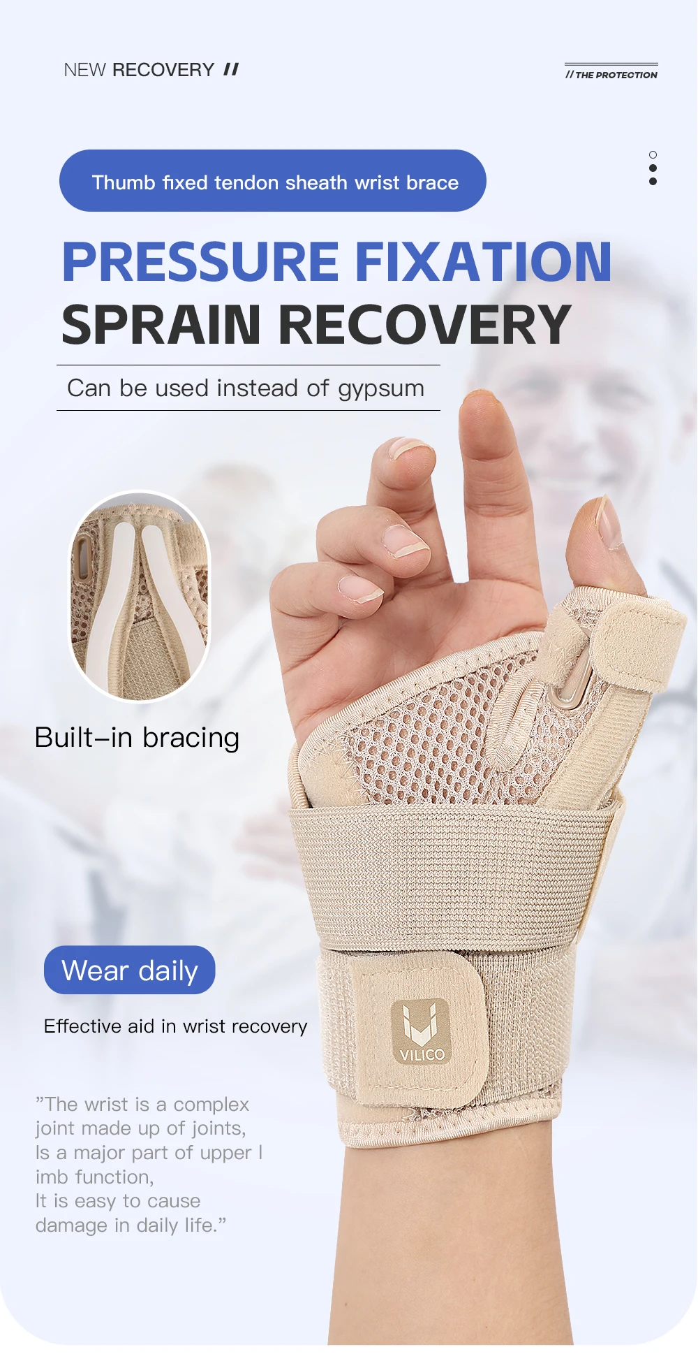 Flexible Schiene, Handgelenk-Daumen-Stützorthese für Sehnenentzündung, Arthritis, atmungsaktiver Daumenschutz, passend für die rechte und linke Hand – Detail 1