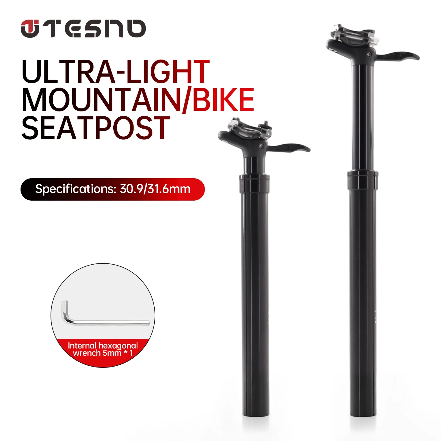 TESNO MTB Rennrad Verstellbare Sattelstütze 30,9cm/31,6cm Manuelle Höhenverstellung Stoßdämpferrohr Federung Sattelstütze