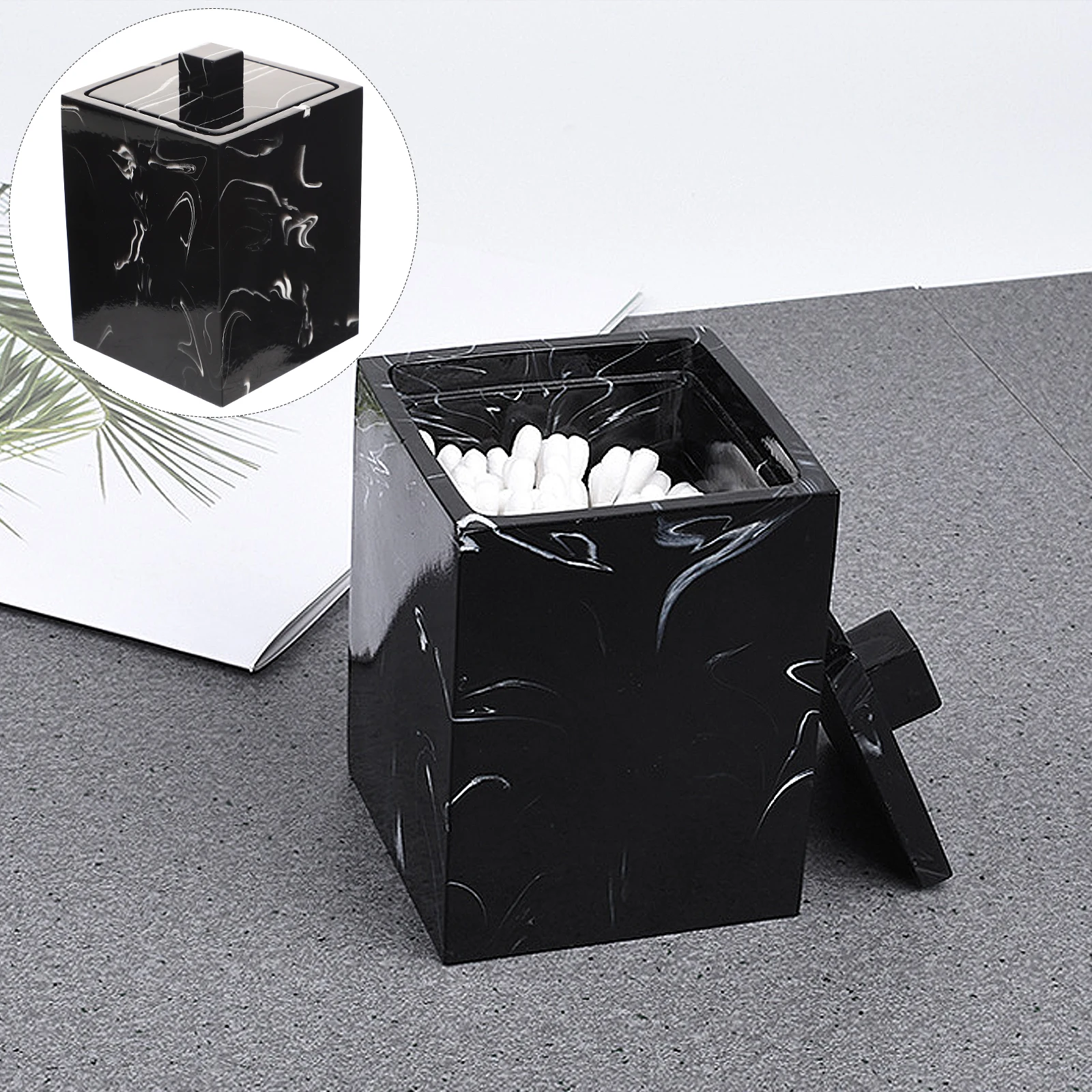 

Marble Pattern Cotton Swab Organizer Resin Storage Box For Toothpicks Jewelry Household Cases Decorative Bathroom Bedroom Office