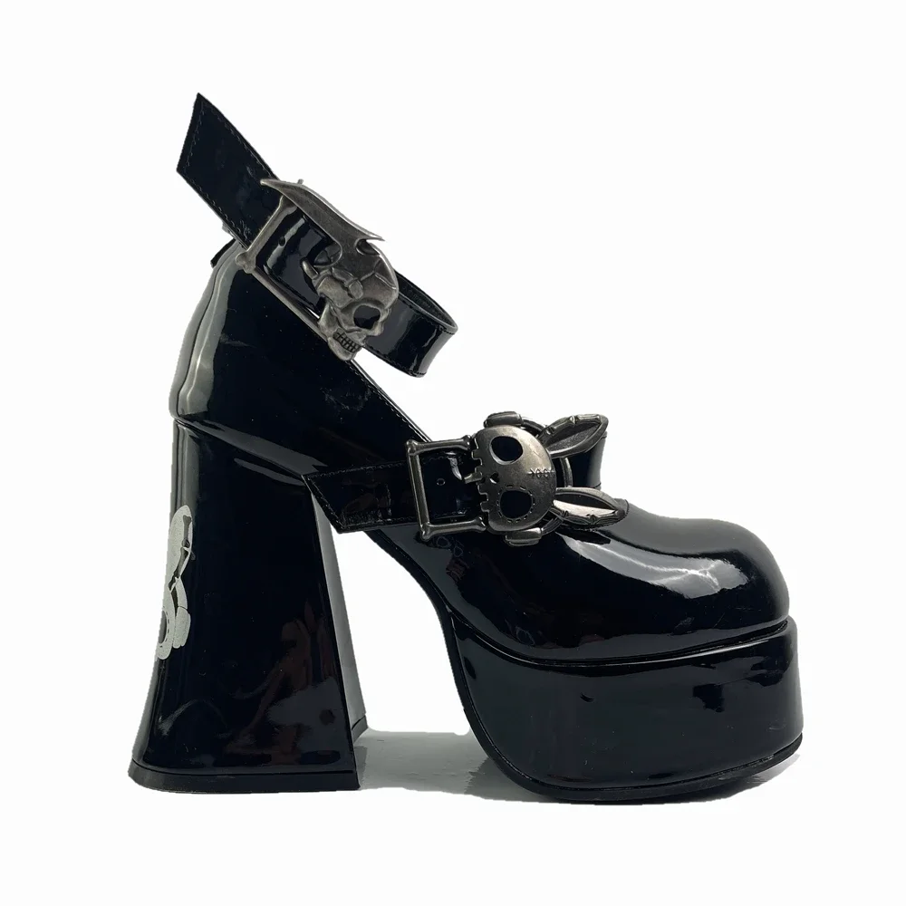 

Original Gothic Waterproof High Heels Punk Sweet Cool Y2K Asian Culture Ladies Chunky Heels Bow Black Leather Paltform Shoes