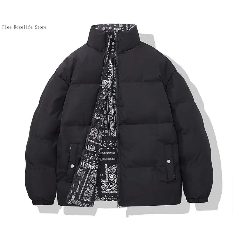 Warm and Thick Standing Collar Down Cotton Jacket Double Sided Wear Coat for Men In Spring Autumn and Winter