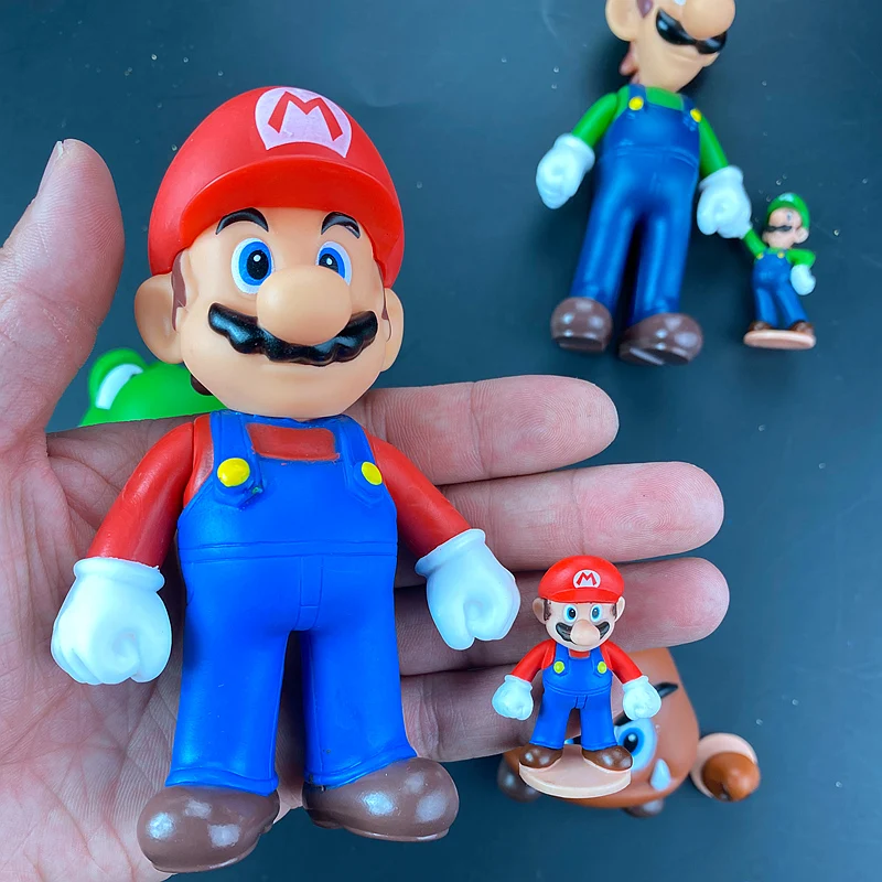 2Pcs Super Mario Bros PVC Action Figure Toys Dolls Model Set Luigi Yoshi Donkey Kong Mushroom for Kids Birthday Gifts