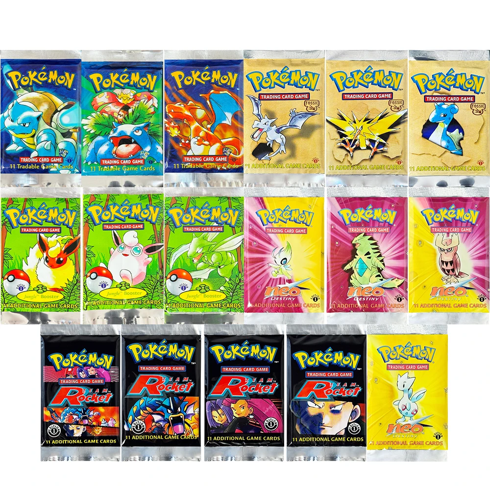 1e editie Team Rocket/Neo Destiny/Base/Fossil/Jungle Booster packs Pokemon 17 soorten 1 pakket 11 kaarten Spelkaarten Verzamelen van geschenken