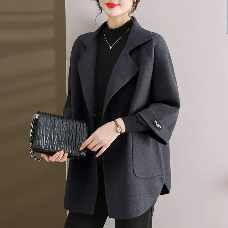 Spring  Autumn 2026 New Chic Casual Woolen Jacket Women's Overcoat Fashion Loose Elegant 7-Sleeve Wool Trenchcoat Coat