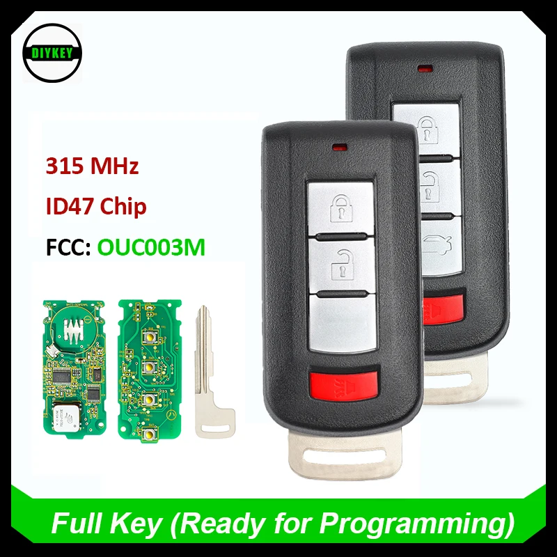 

DIYKEY P/N: 8637B424 Smart Remote Key 3 / 4 Button FSK 315MHz ID47 Chip for Mitsubishi Mirage G4 2015-2020 FCCID: OUC003M