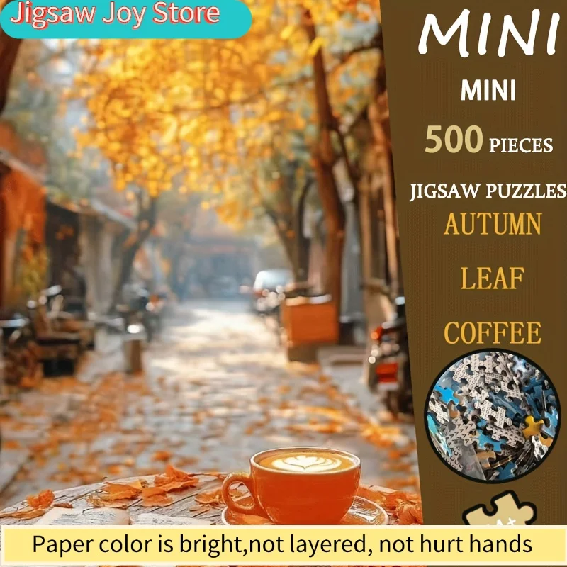 

Mini Puzzle - European-Style Autumn Leaf & Coffee Bean with Coffee Cup Art, 15x10 Inch Large Puzzle for Adults, Intermediate