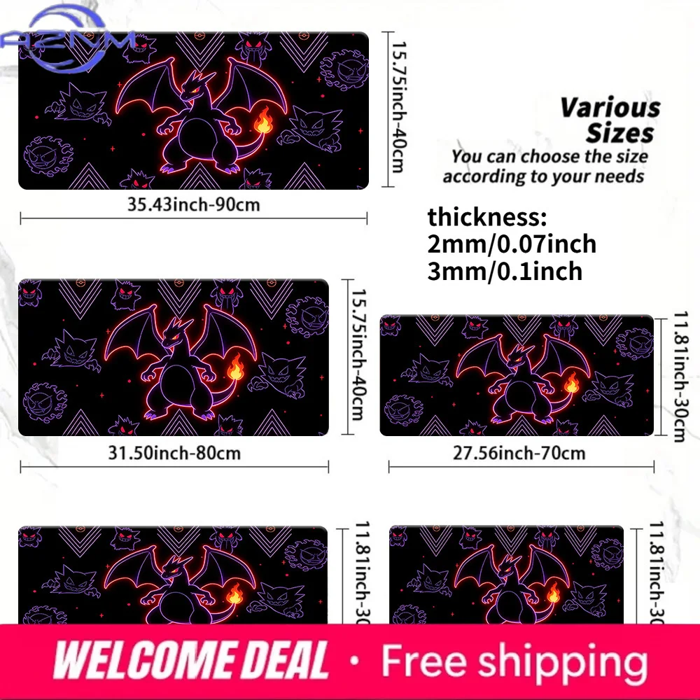 Neon Charizard & Gengar Gaming Mouse Pad Non-Slip Desk Mat