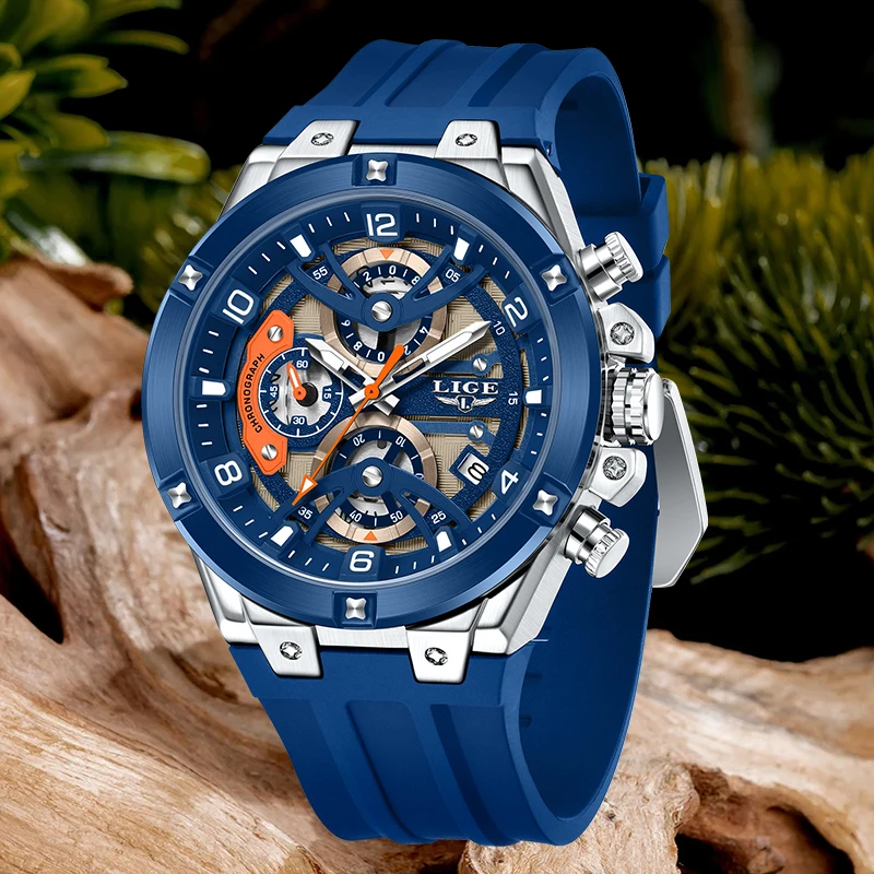 Reloj LIGE de cuarzo para deportes al aire libre para hombre, correa de silicona de lujo a la moda, relojes con calendario informales resistentes al agua para hombre, caja de regalo aleatoria, nuevo