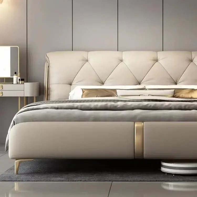 Italian Style Leather Bed 1.8-meter Master Bedroom 1.5-meter High-end Soft air Pressure High Box Storage Bed