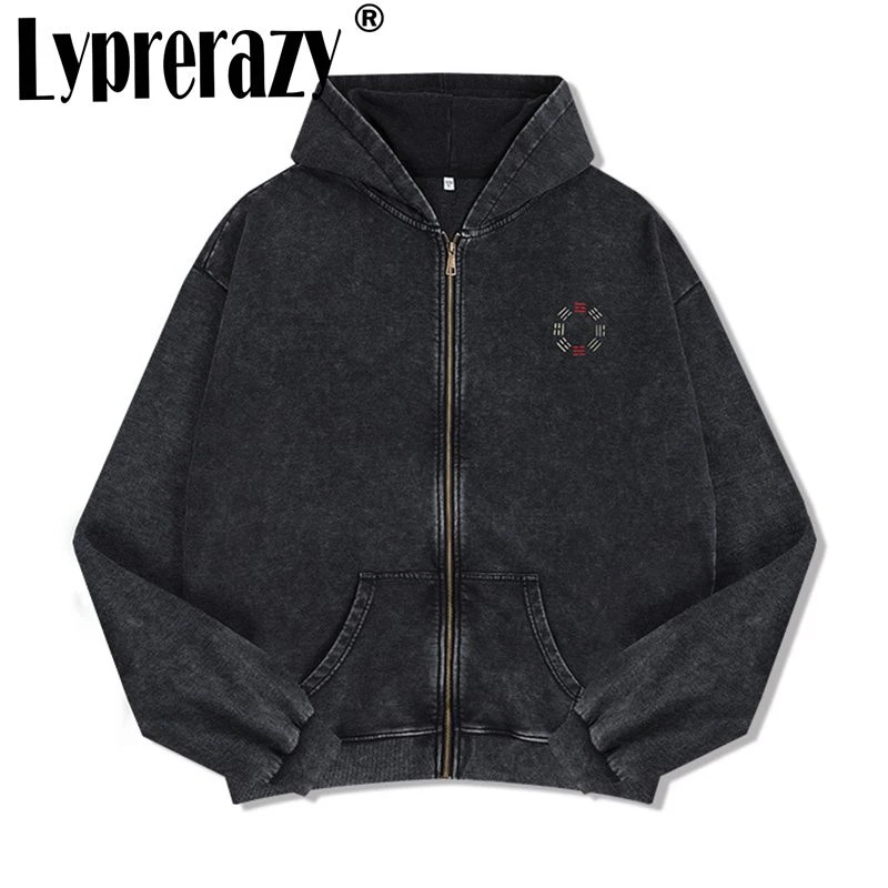 

Lyprerazy весенне-осенний кардиган на молнии с капюшоном и вышивкой в китайском стиле, повседневный свободный свитер для пар в стиле ретро