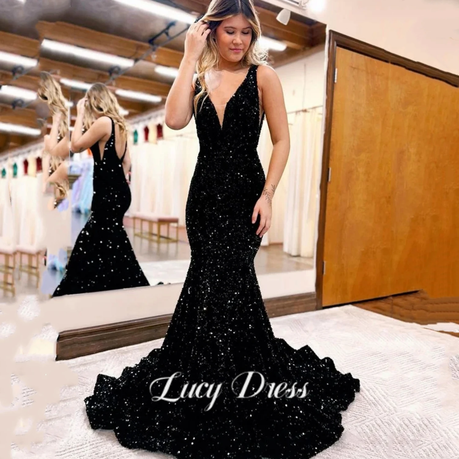 

Lucy Velvet Sequins Long Dresses for Women Evening Dress Ladies Dresses for Special Occasion Mermaid Wedding Party Dress Prom