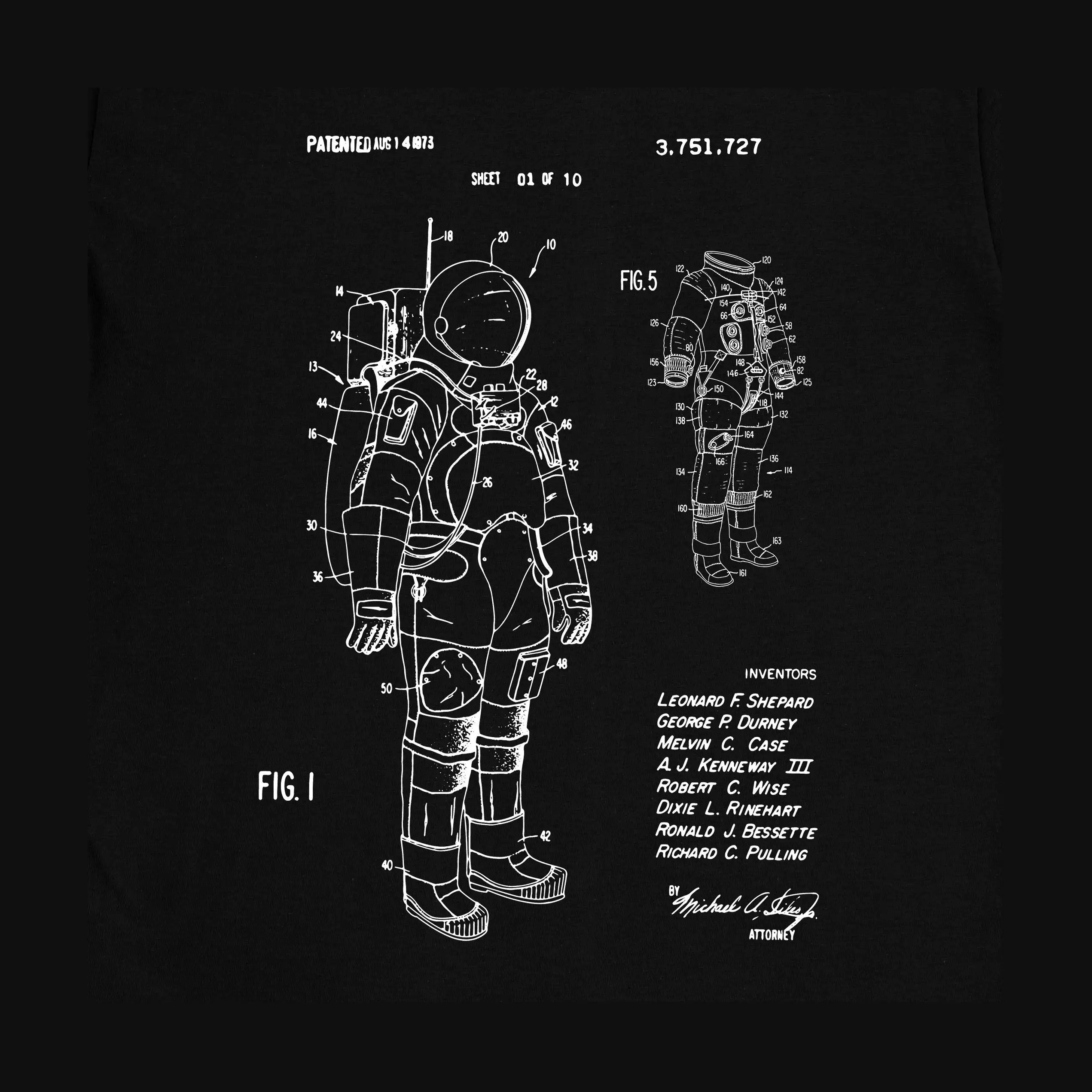 Space Suit Patent 1968 T Shirt Mens Idea Astronaut Holiday Christmas Birthday Present