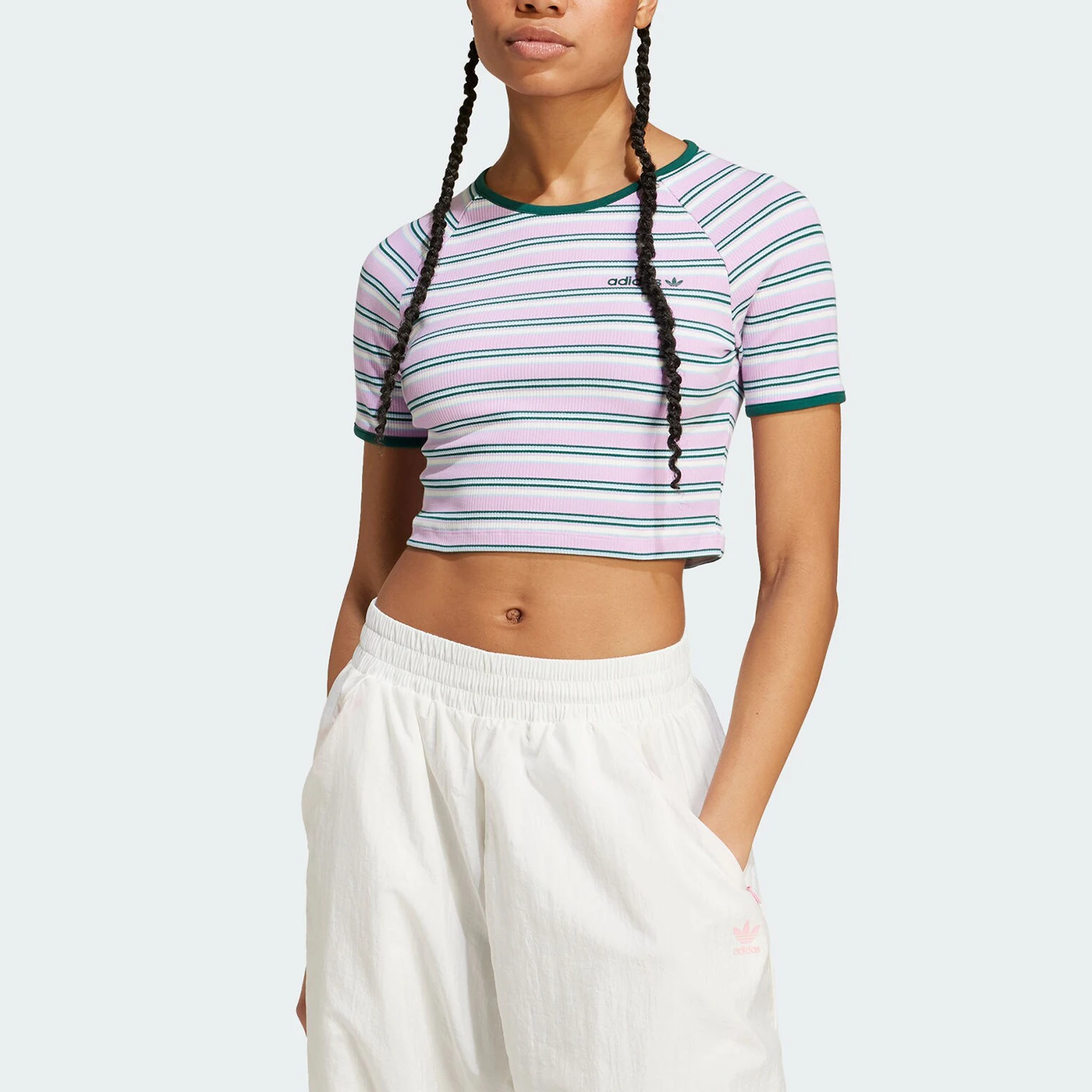 

Официальная аутентичная женская модная повседневная футболка Adidas с тремя полосками и коротким рукавом JC6168