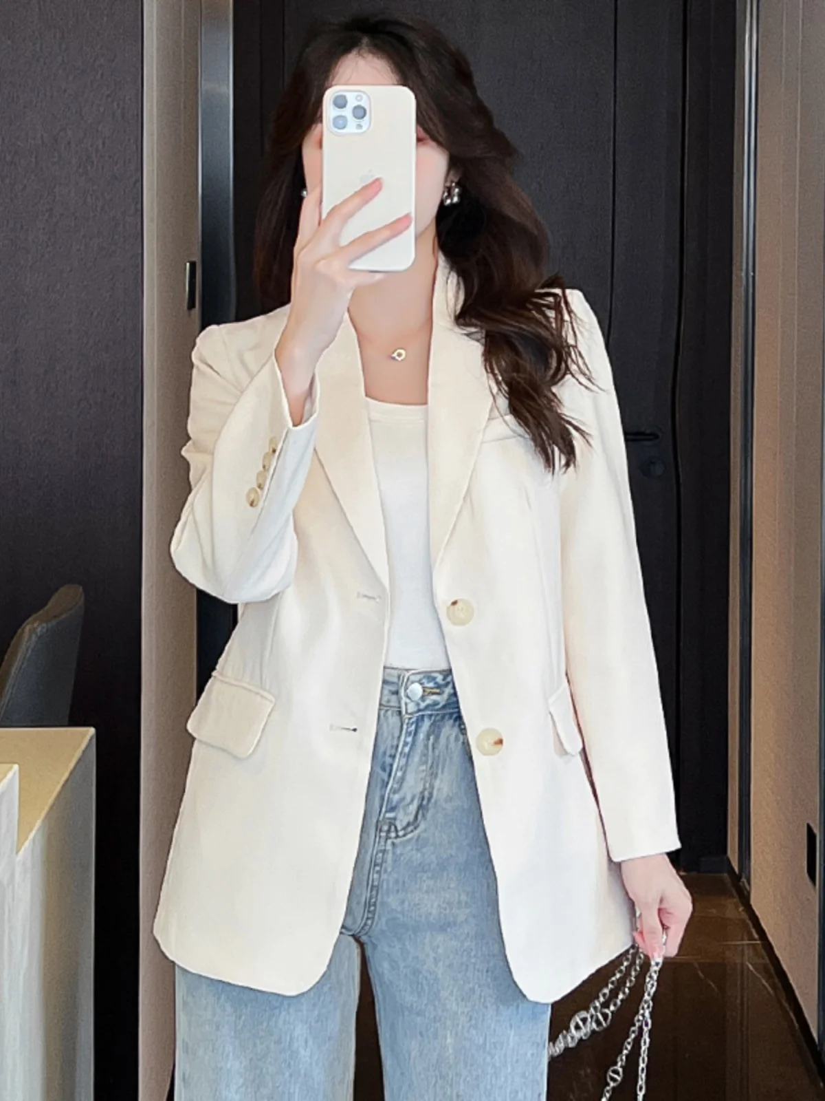 

Casual Loose Suit Jaet Small Size Spring Autumn Korean Sle Commute Sle Polyester Fabric Long Sve Single Button