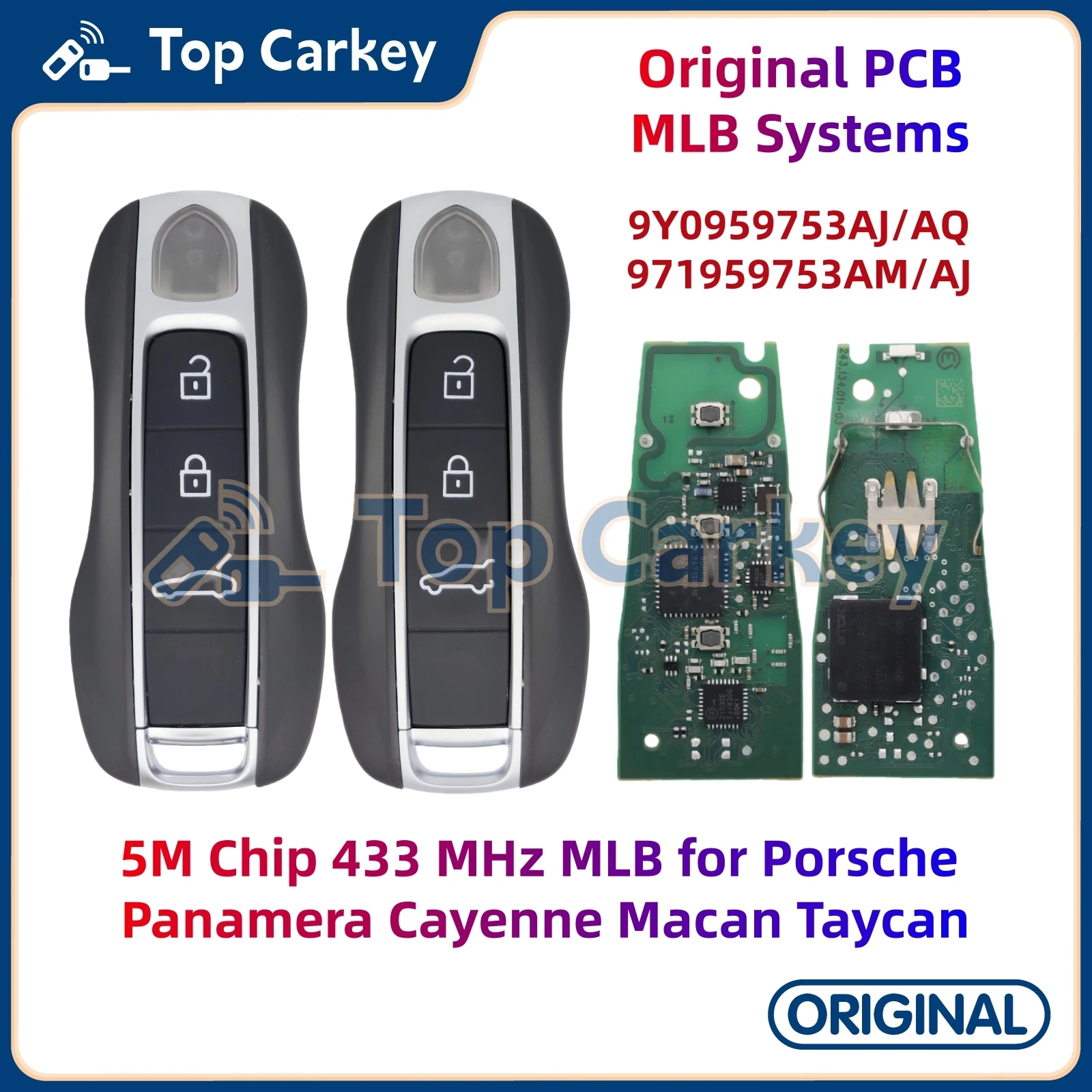 

Оригинальная печатная плата TopCarkey, 433 МГц, MLB-системы для Porsche Panamera Cayenne Macan Taycan 9Y0959753AJ/AQ 971959753AM/AJ 9J1959753AA