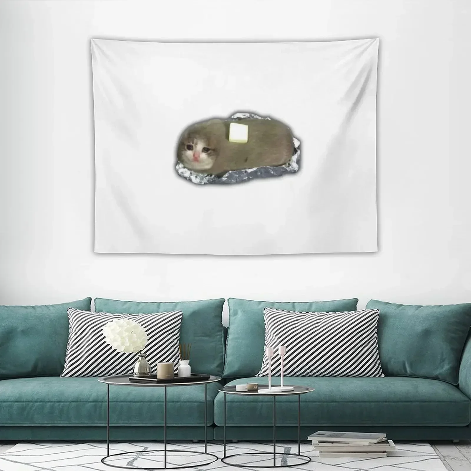 

sad potato cat with butter Tapestry Decoration For Rooms Cute Room Things Home Decor Aesthetic Tapestry