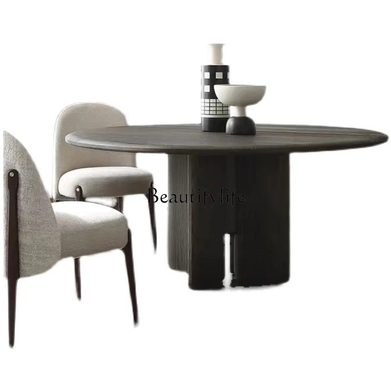 Solid Wood Simplicity Dining Table Nordic Style Retro round Dining Table Minimalist Small Apartment round Table