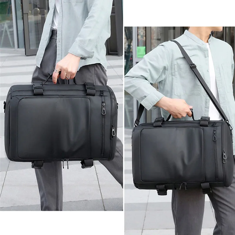 Men's Travel Backpack - Large Capacity Multi-Functional Travel Luggage Bag Water-Resistant PU Men's Handheld Travel Bag