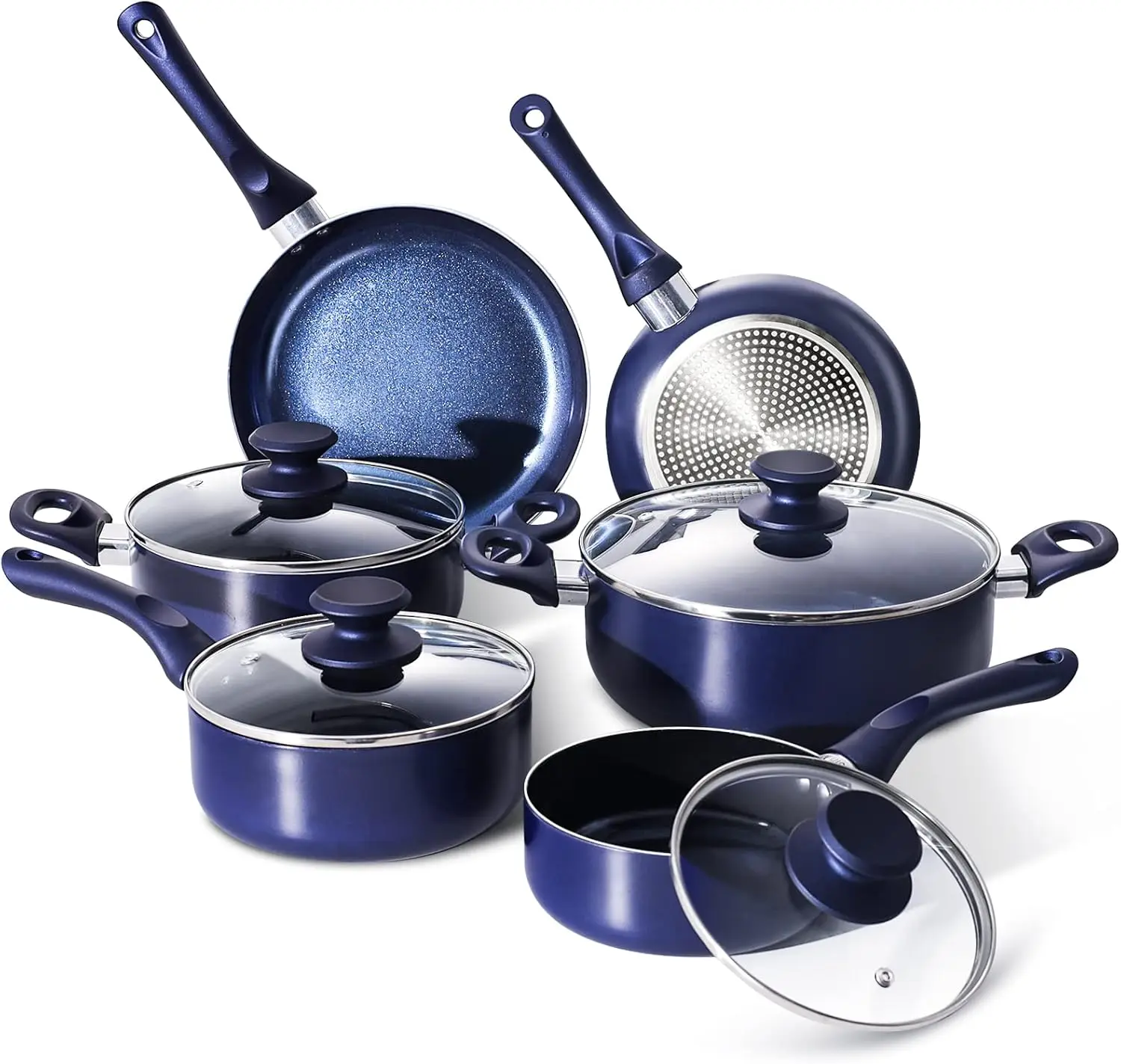 

Pots and Pans Set,Aluminum Cookware Set, Nonstick Ceramic Coating, Fry Pan, Stockpot with Lid, Blue,10 Pieces