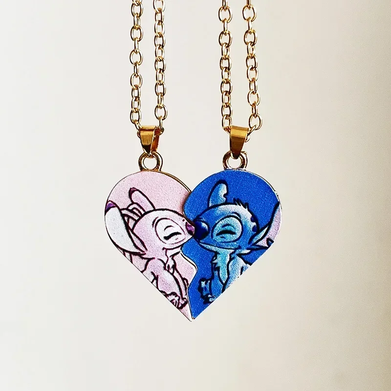 Collares de Stitch para parejas, colgantes de Disney, accesorios de joyería de Anime, collar de corazón, cadenas de suéter, regalos de cumpleaños para niñas y niños